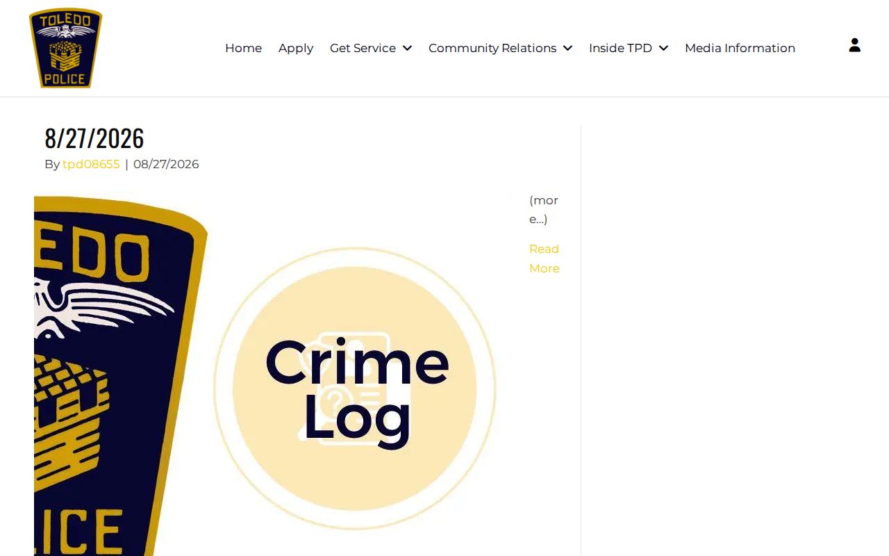 Toledo Police Crime Logs official incident-record interface